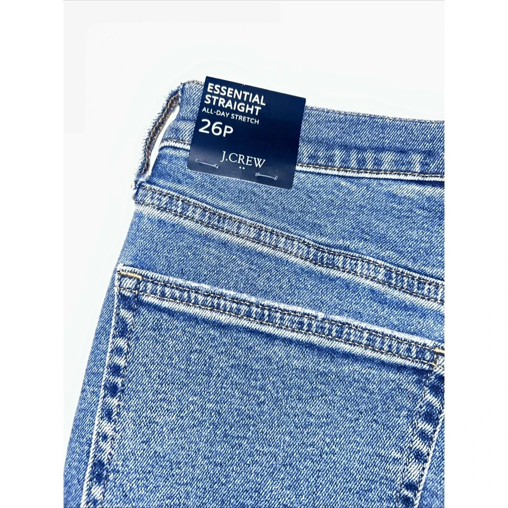 NWT J Crew Essential Straight All Day Stretch Women 26P Frayed Raw Hem Jean $118